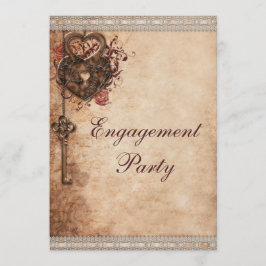 Hearts Lock en Key Engagement Party Kaart