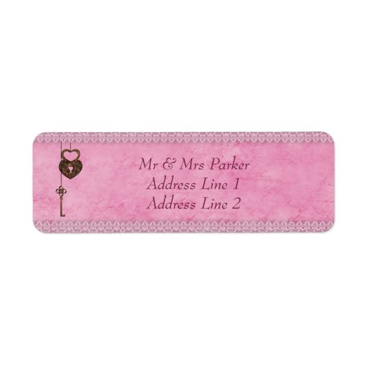  Hearts Lock en Key Pink gepersonaliseerd Etiket (Voorkant)