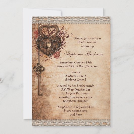  Hearts Lock en Key Vrijgezellenfeest Kaart (Achterkant)