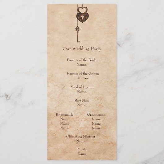  Hearts Lock en Key Wedding-programma Programmakaart (Achterkant)