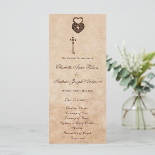  Hearts Lock en Key Wedding-programma Programmakaart (Staand voorkant)