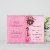 Hearts Lock Key Pink Wedding Ceremony Program (Staand voorkant)