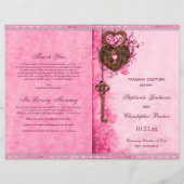 Hearts Lock Key Pink Wedding Ceremony Program (Voorkant)