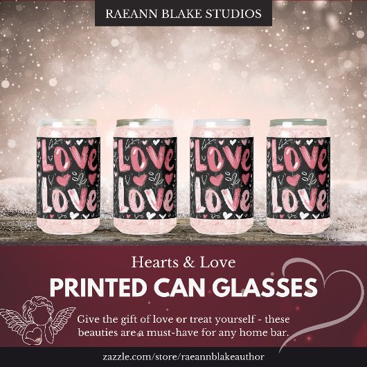 Hearts & Love bedrukte blikglazen Blikvorm Glas