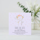 Hearts Love Bride and Groom Cartoon Save the Date Kaart (Staand voorkant)