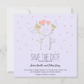 Hearts Love Bride and Groom Cartoon Save the Date Kaart (Voorkant)