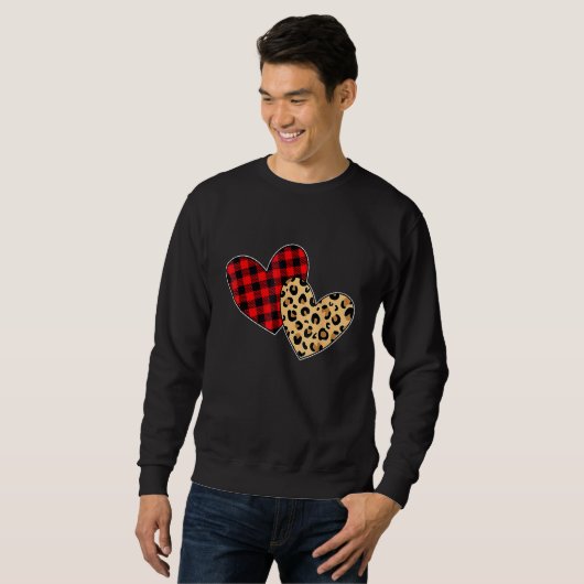 Hearts Love Leopard Plaid Valentines Day Matching Trui (Voorkant volledig)
