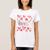 Hearts Love Modern Waterverf Roze Valentijnsdag T-shirt (Voorkant)