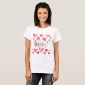 Hearts Love Modern Waterverf Roze Valentijnsdag T-shirt (Voorkant volledig)