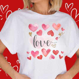 Hearts Love Modern Waterverf Roze Valentijnsdag T-shirt
