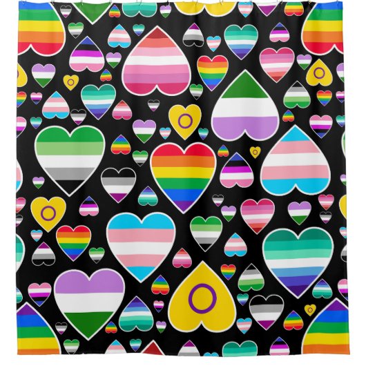 Hearts Love Rainbow Kleurrijke Pride Vlaggen LGBTQ Douchegordijn (Voorkant)
