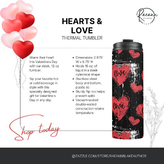 Hearts & Love Thermal Tumbler Thermosbeker