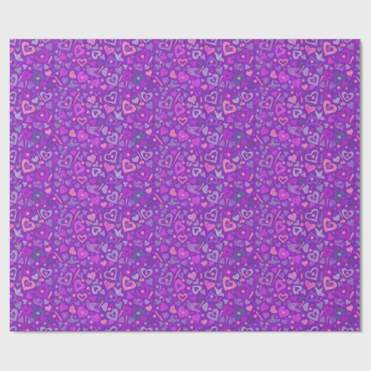 Hearts Love Valentijn Paper Collage Pattern Paars Cadeaupapier (Vlak)