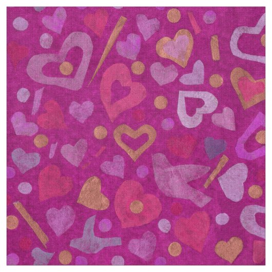 Hearts Love Valentijnsdag Collage Pattern Fuchsia Stof (Swatch)
