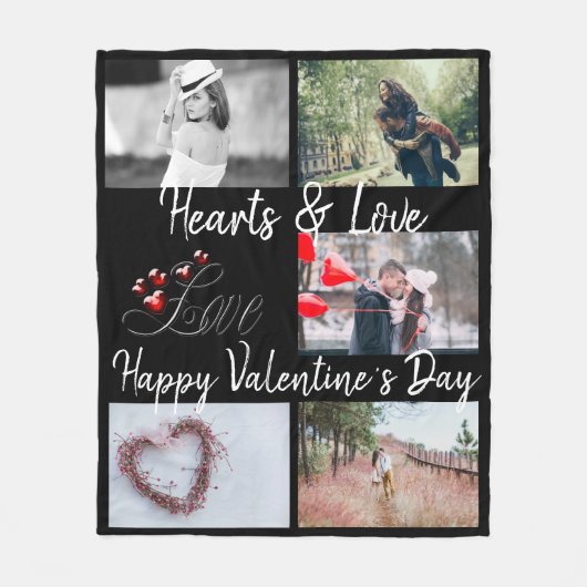 Hearts & Love Valentijnsdag Zwart Foto Fleece Deken (Voorkant)
