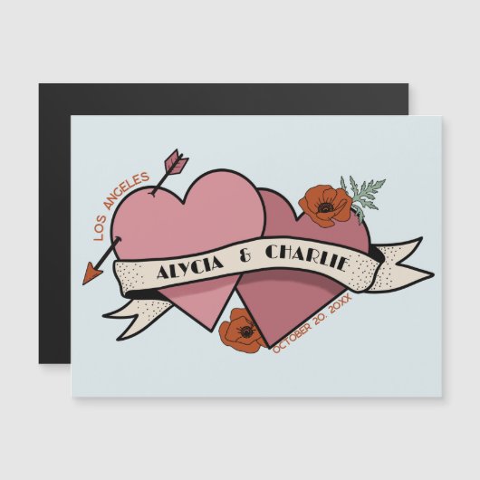  Hearts magnetische uitnodiging bruiloft (Voorkant / Achterkant)