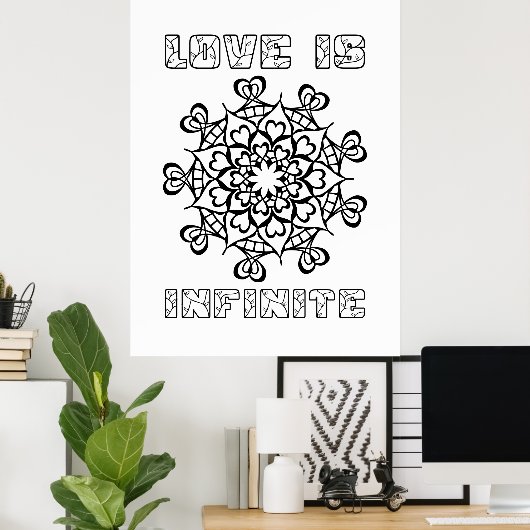 Hearts Mandala - Liefde is oneindig - Grote kleure Poster (Thuiskantoor)