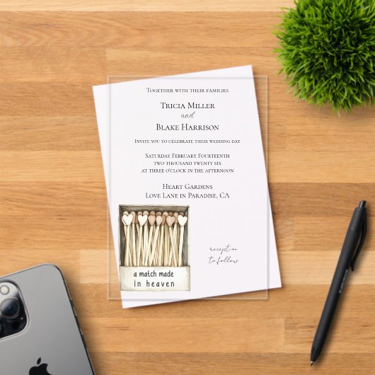 Hearts Match Made in Heaven Wedding Acryl Uitnodigingen (Insitu (Uitnodiging))