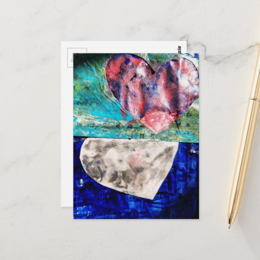 Hearts Mixed Media Briefkaart (Voorkant / Achterkant in situ)