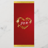 Hearts & Monogram - Crimson Red/Gold Wedding Menu (Achterkant)