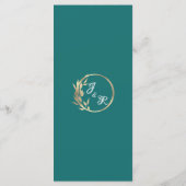 Hearts, Monogram & Glitter - Blauwgroen bruiloft Menu (Achterkant)