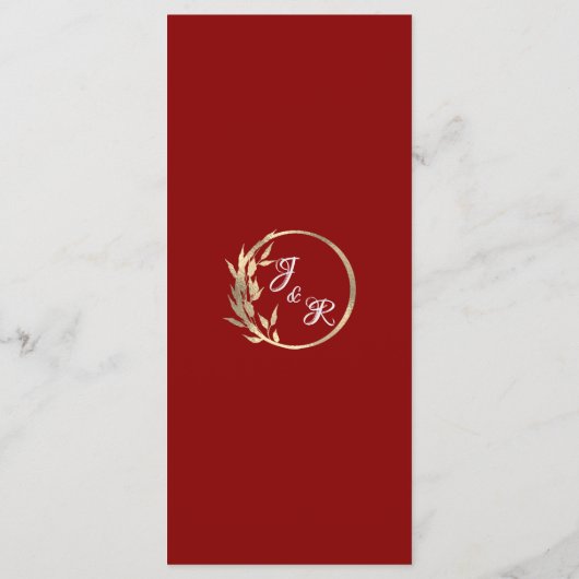 Hearts, Monogram & Glitter - Crimson Wedding Menu (Achterkant)