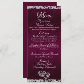 Hearts, Monogram & Glitter - Paarse bruiloft Menu (Voorkant / Achterkant)