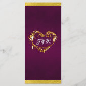 Hearts & Monogram - Paarse/gouden bruiloft Menu (Achterkant)