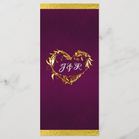 Hearts & Monogram - Paarse/gouden bruiloft Menu (Achterkant)