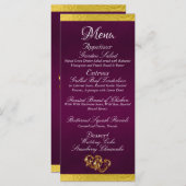 Hearts & Monogram - Paarse/gouden bruiloft Menu (Voorkant / Achterkant)