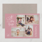 Hearts monogrammed 4 foto's Christmas blush roze Feestdagenkaart (Voorkant / Achterkant)