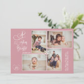 Hearts monogrammed 4 foto's Christmas blush roze Feestdagenkaart (Staand voorkant)