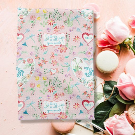 Hearts n Love Floral Dragonfly Valentijnsdag Theedoek