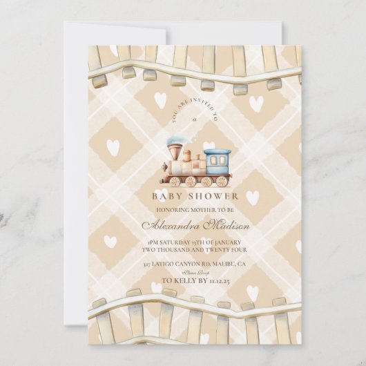 Hearts Neural Waterverf Train Baby shower Kaart (Voorkant)