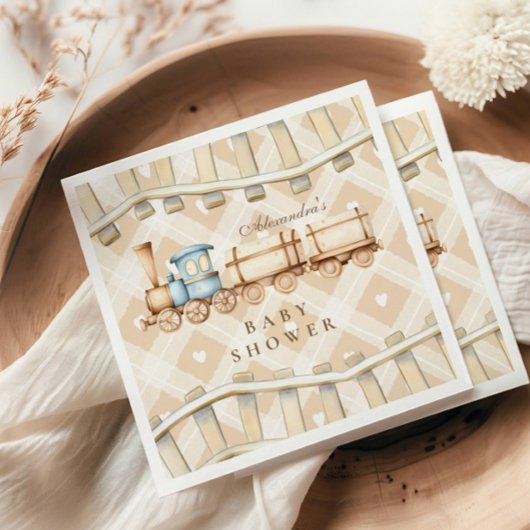 Hearts Neutral Waterverf Train Baby shower Servet