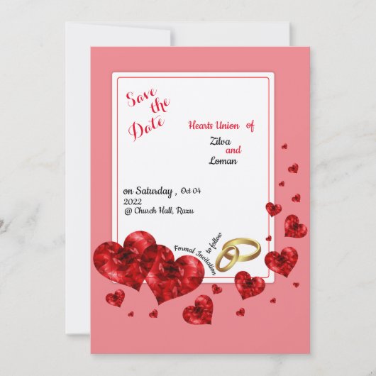 Hearts of Union, op papier, behalve de datum Kaart (Voorkant)