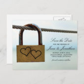 Hearts on Lock Wedding Bewaar de datum Aankondigingskaart (Voorkant / Achterkant)