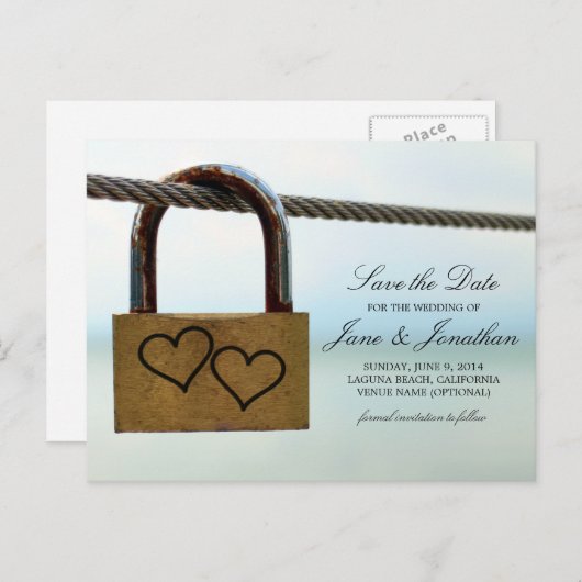 Hearts on Lock Wedding Bewaar de datum Aankondigingskaart (Voorkant / Achterkant)