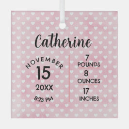 Hearts on Pink Birth Numbers Square Ornament