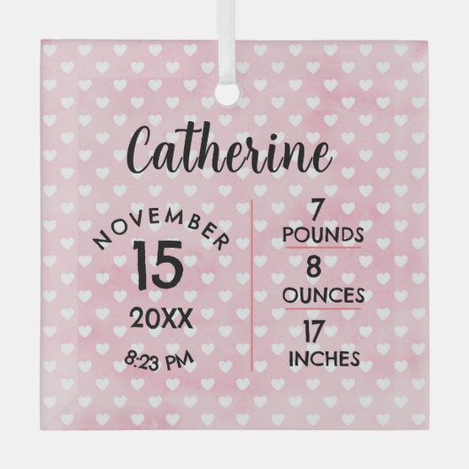 Hearts on Pink Birth Numbers Square Ornament (Voorkant)