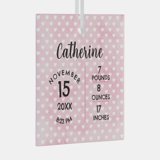 Hearts on Pink Birth Numbers Square Ornament (Voorkant Rechts)