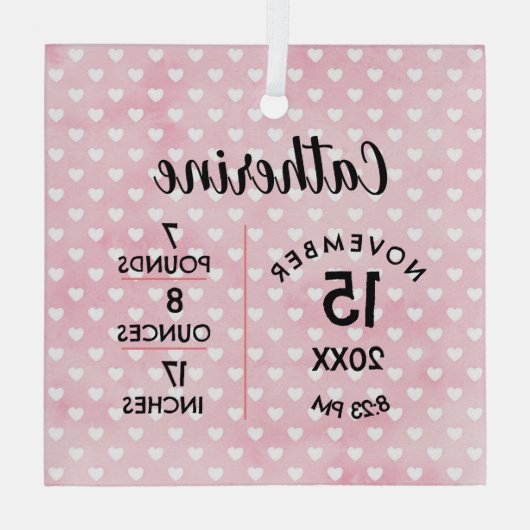 Hearts on Pink Birth Numbers Square Ornament (Achterkant)