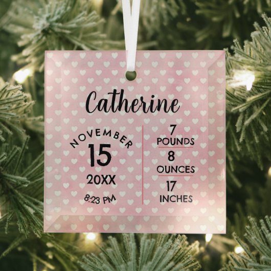 Hearts on Pink Birth Numbers Square Ornament (Insitu)