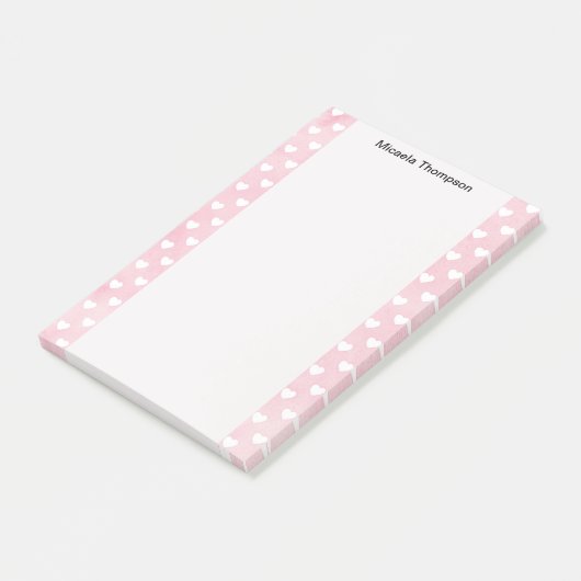 Hearts on Pink Design Naam wijzigen Post-it® Notes (Schuin)