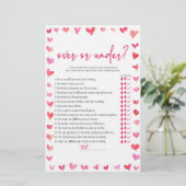 Hearts Over or Under Bridal Shower Game  Briefpapier (Staand voorkant)