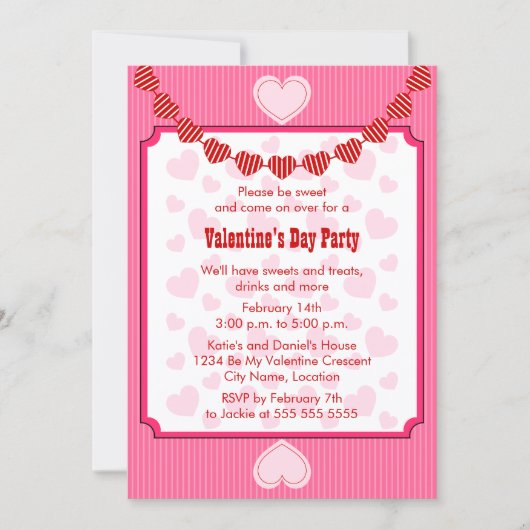 Hearts Party Invitation Kaart (Voorkant)
