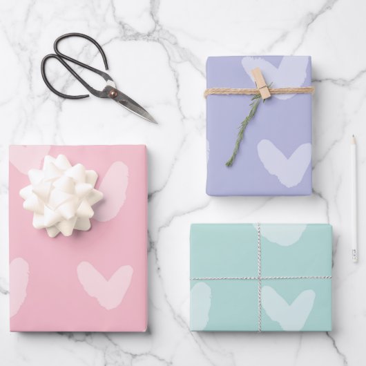 Hearts Pattern Baby Love Pastel Kleuren Zoet Inpakpapier Vel (Voorkant)