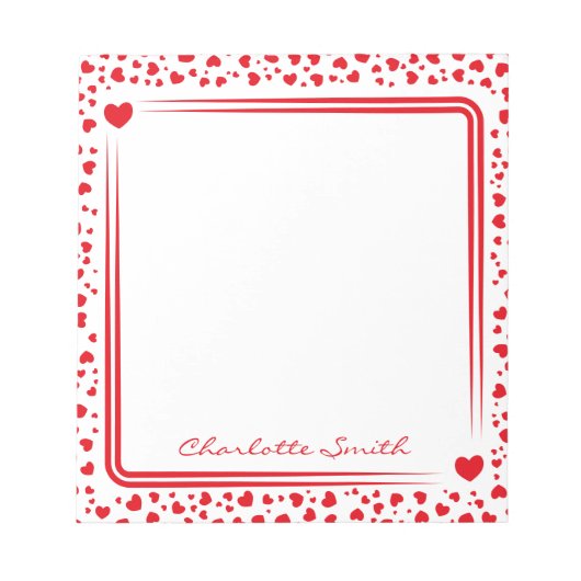 Hearts Pattern Custom Name Valentine Gift Notitieblok (Voorkant)