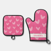Hearts Pattern Pink Sweet Love Artisan GRANDMA Ovenwant & Pannenlap Set (Voorkant)