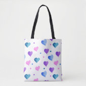 Hearts Pattern Waterverf Roze Blauw Paarse Tote Bag (Voorkant)